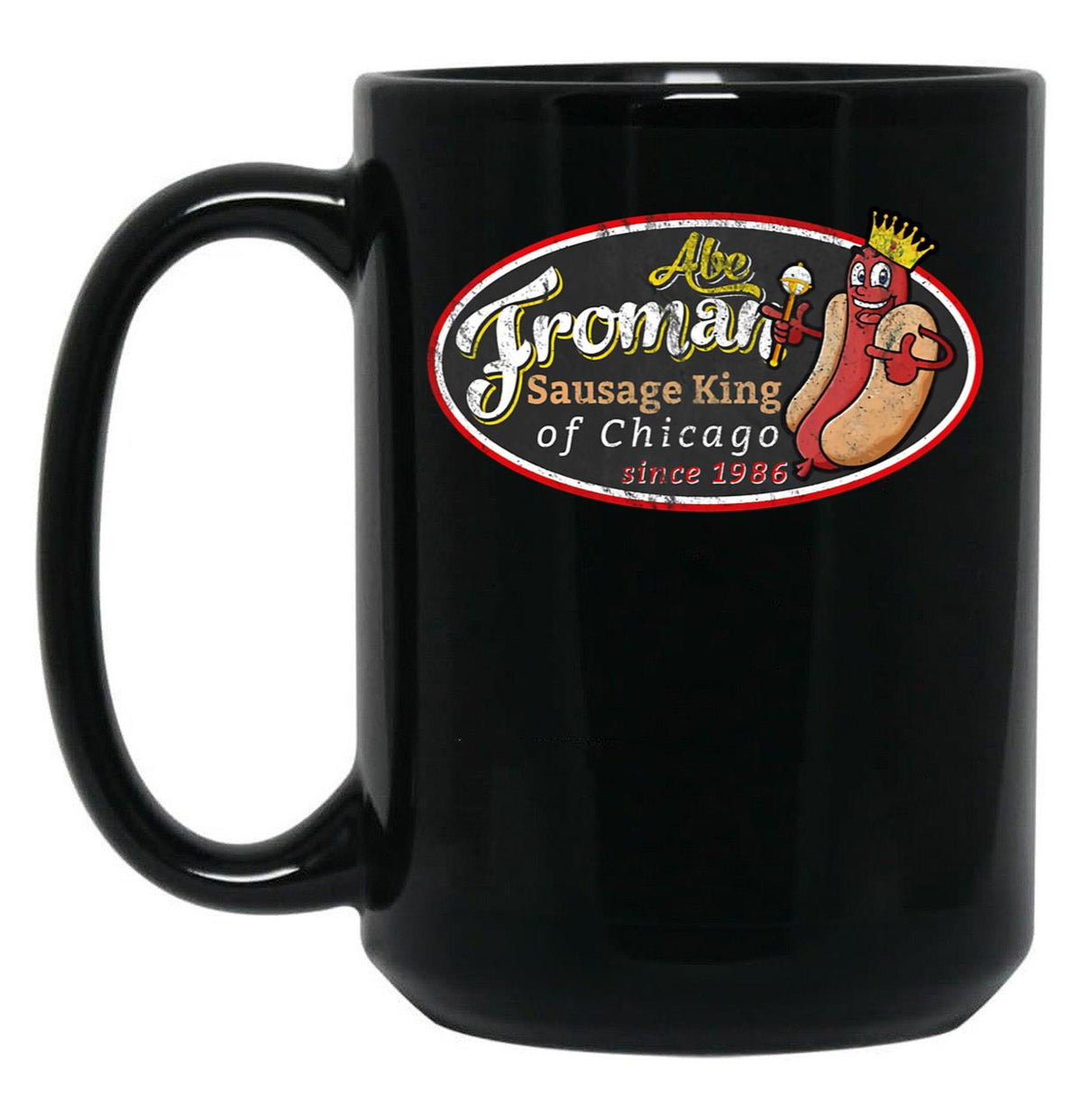 Abe Froman Sausage King Worn Oval Black Coffee Mug, Gift Coffee Mug - Black
