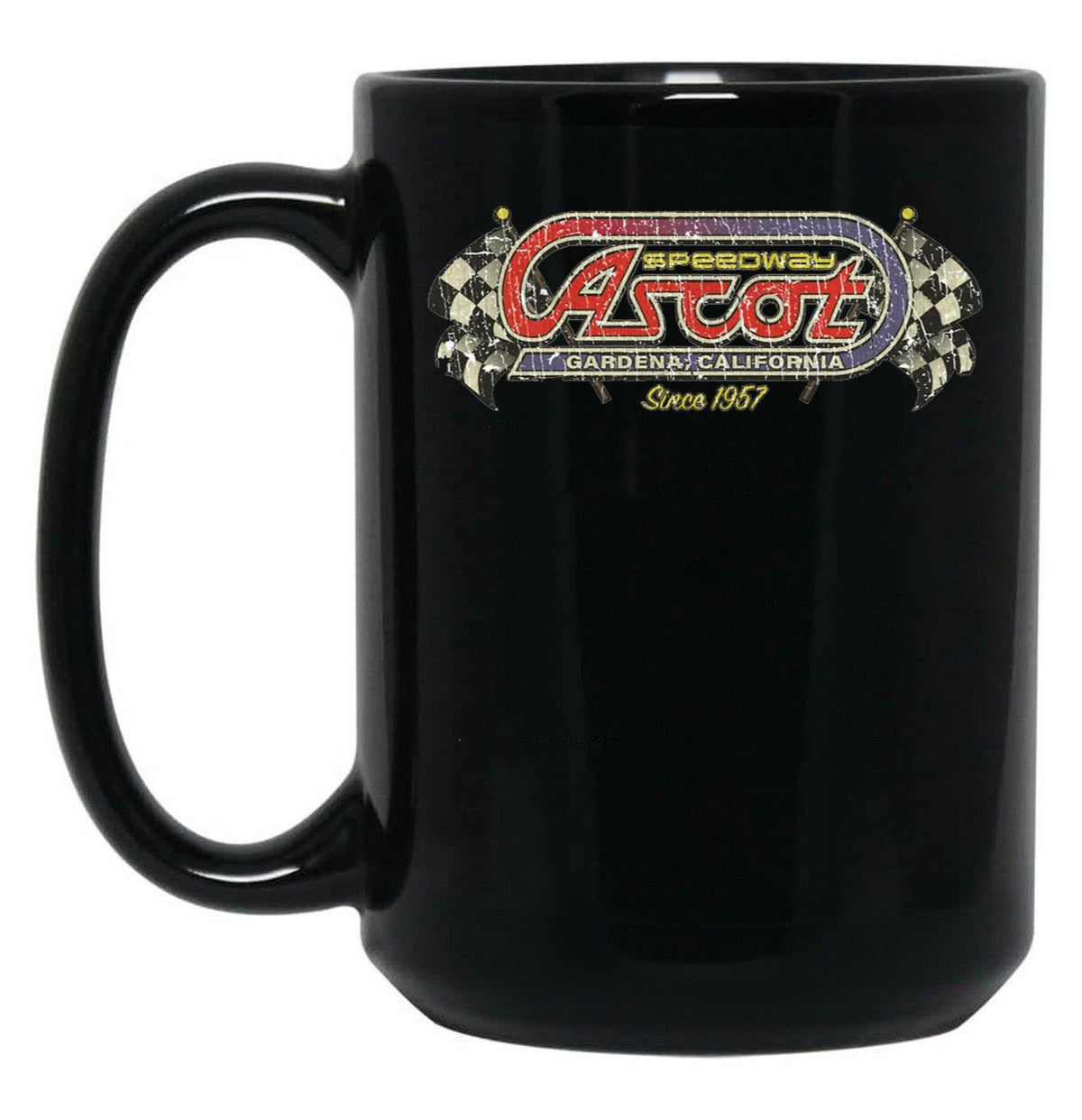 Ascot Speedway 1957 Long Black Coffee Mug, Gift Coffee Mug - Black