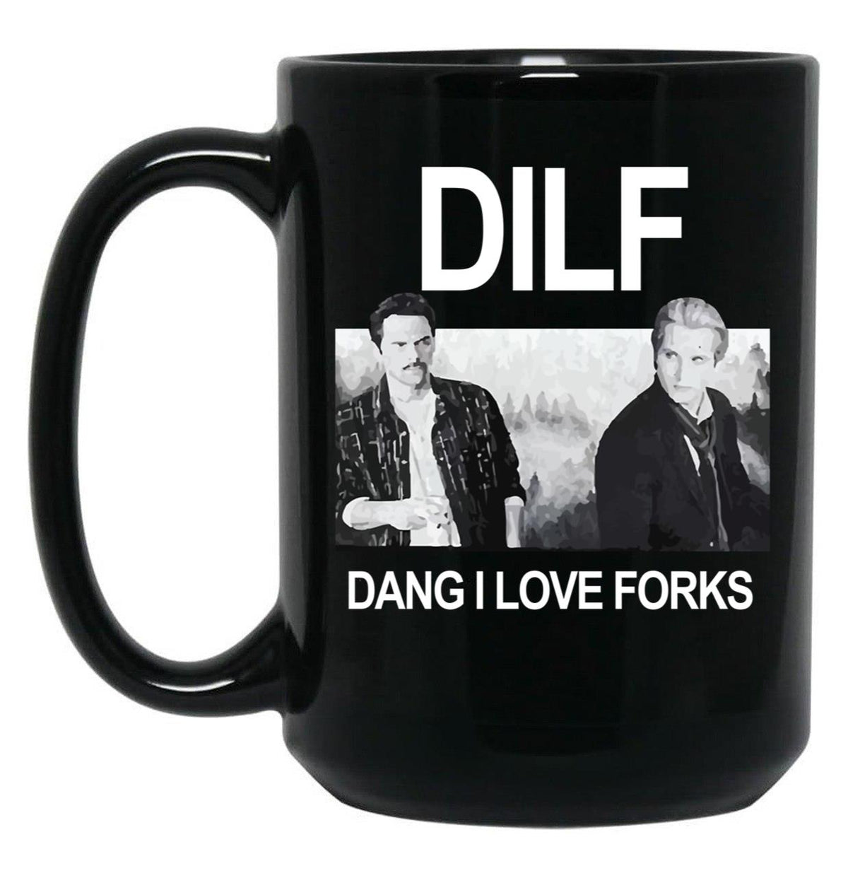 DILF Dang I Love Forks Vintage Black Coffee Mug, Gift Coffee Mug - Black