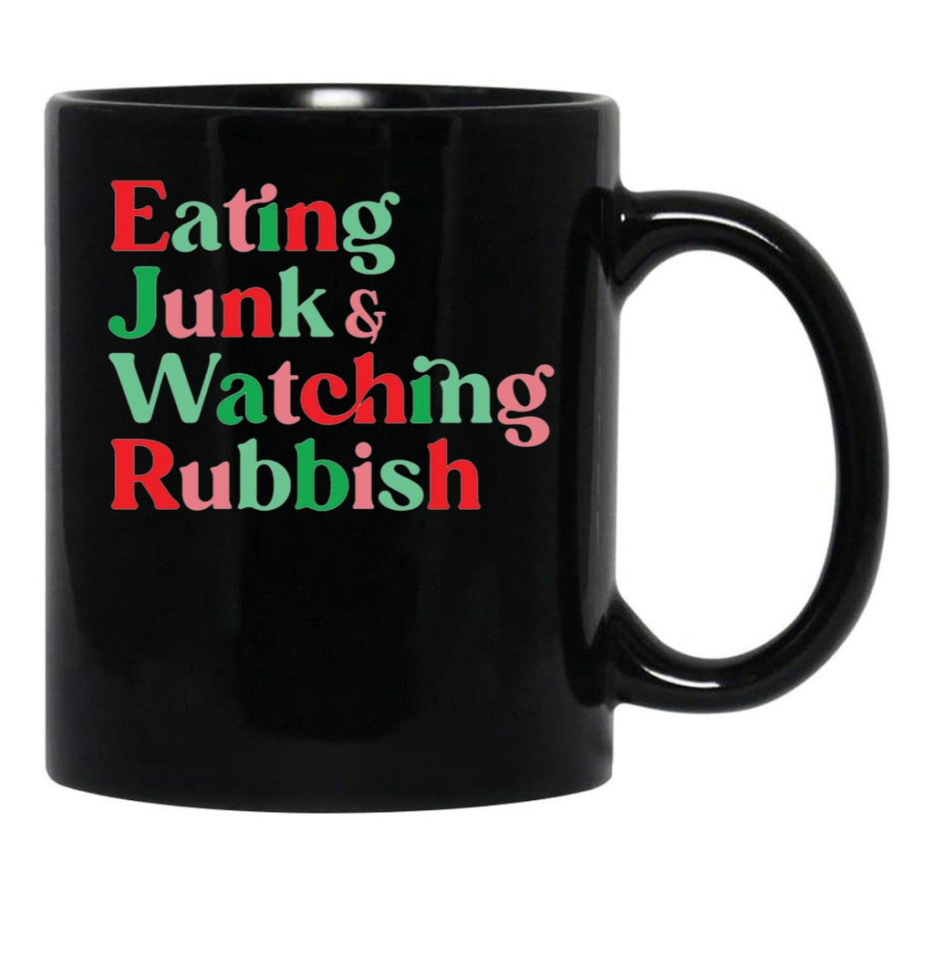 Eating Junk and Watching Rubbish Home Alone Xmas Black Coffee Mug, Gift Coffee Mug - Black