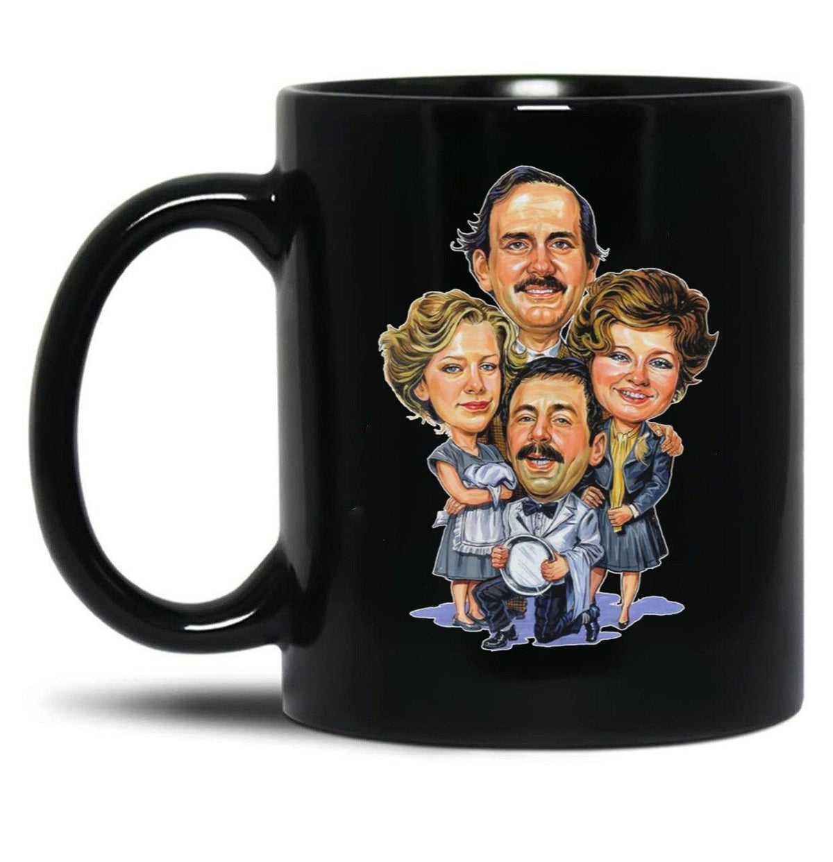 Fawlty Arts Towers Tv Series Characters Funny Design Black Coffee Mug, Gift Coffee Mug