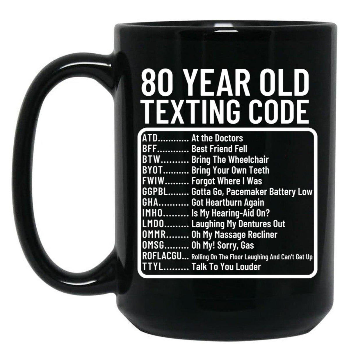 Funny 80 Year Old Texting Code Birthday Black Coffee Mug, Gift Coffee Mug - Black