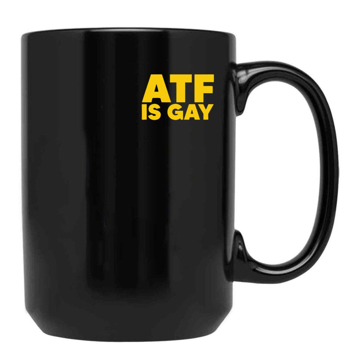 HTY AHS ATF is Gay Human Rights Equality Pride Pocket Print Black Coffee Mug, Gift Coffee Mug