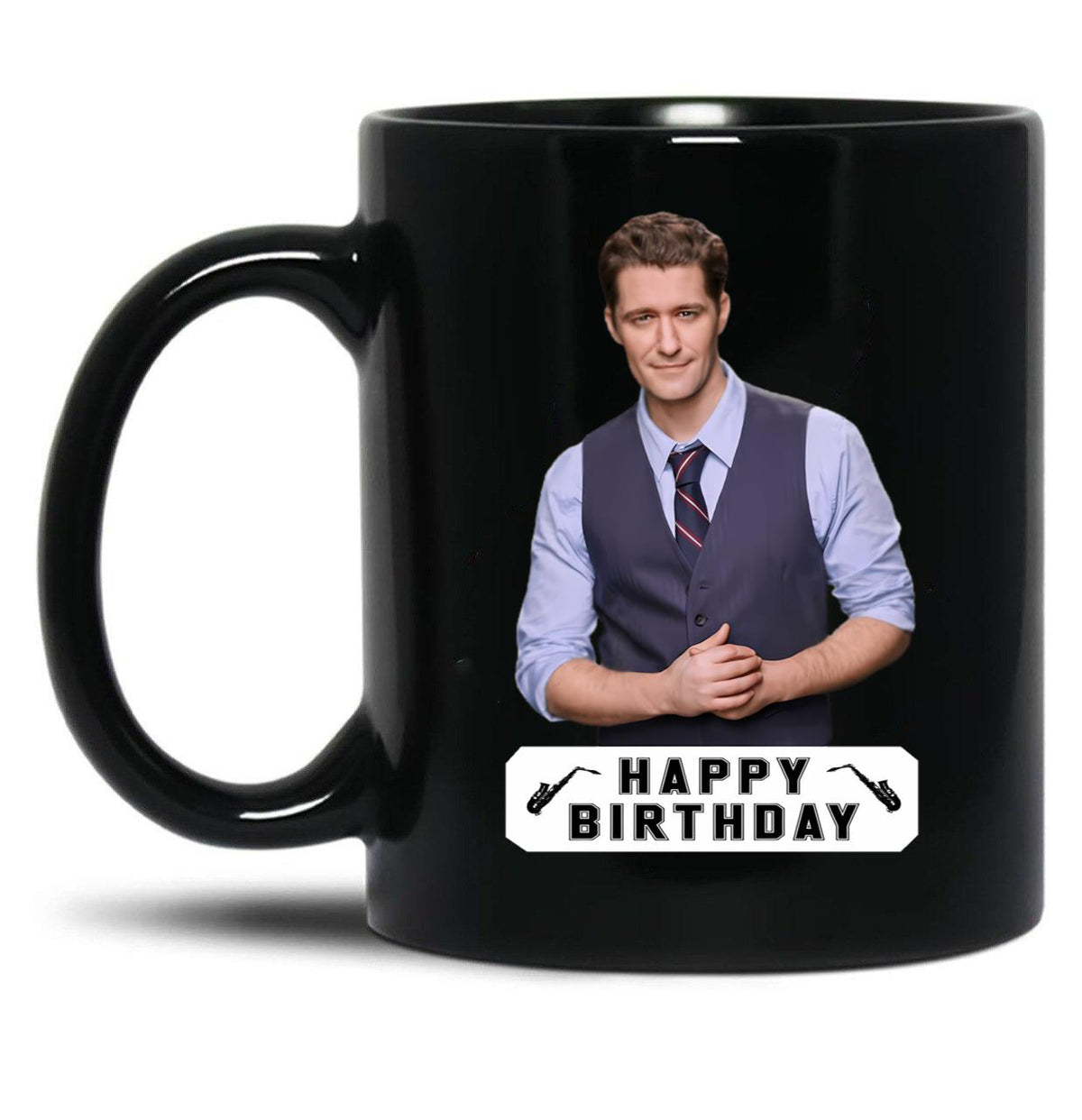 Happy Birthday Matthew Morrison Black Coffee Mug, Gift Coffee Mug