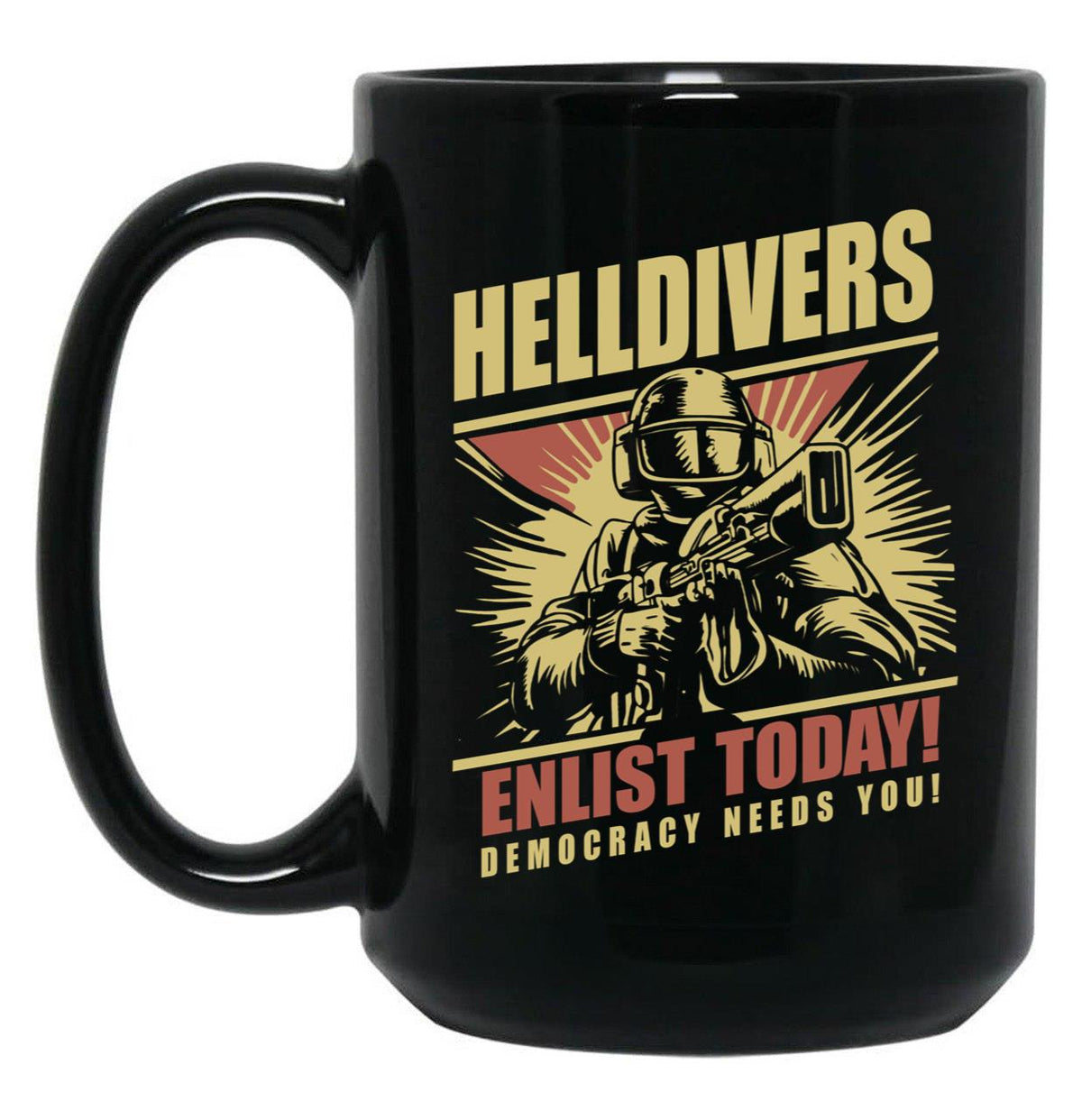 Helldivers 2 Enlistment Tee - Join The Fight for Democracy Black Coffee Mug, Gift Coffee Mug - Black