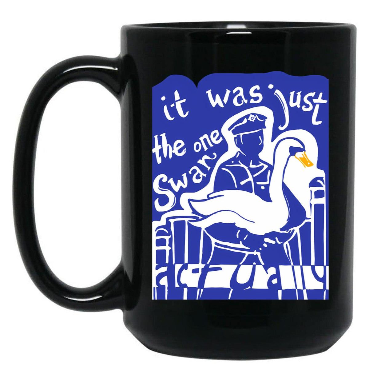 Hot Fuzz Swan Black Coffee Mug, Gift Coffee Mug - Black