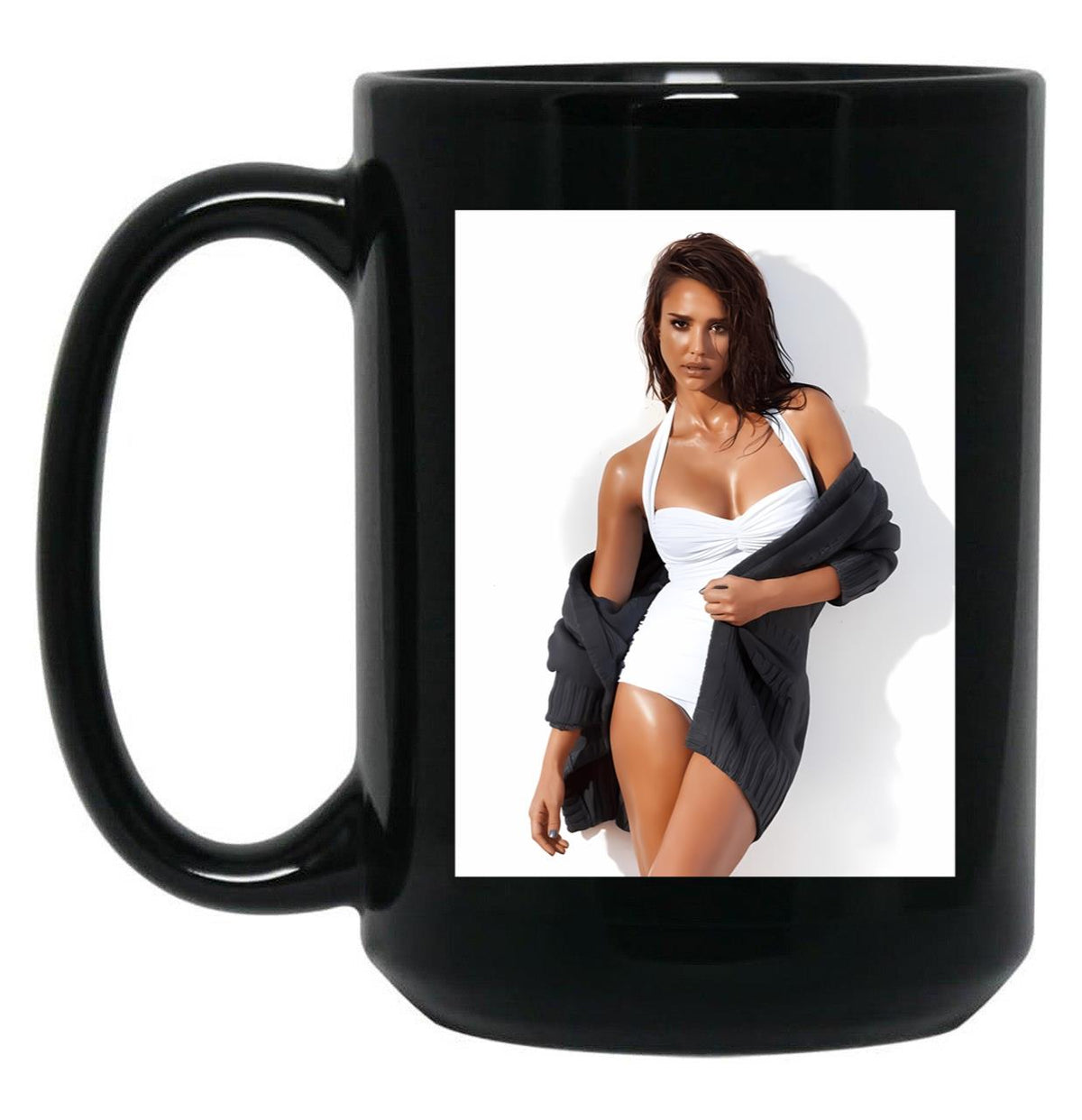 Jessica Alba Sexy Black Coffee Mug, Gift Coffee Mug - Black