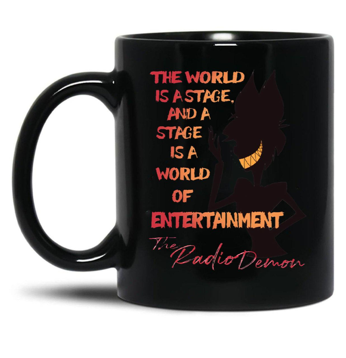 The World Is A Stage The Radio Demon Hazbin Hotel Black Coffee Mug Black Coffee Mug, Gift Coffee Mug